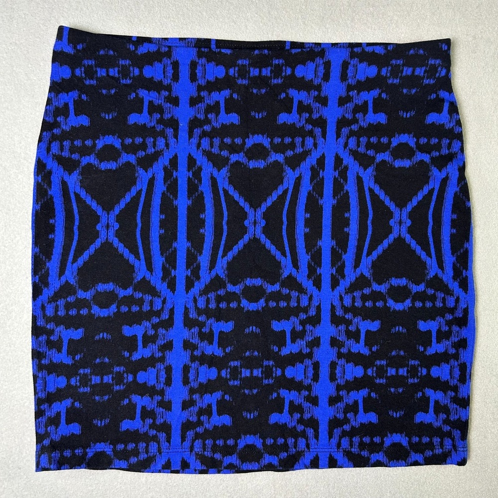 Express Skirt Womens Medium Blue Short Cotton Blend Geometric Mini Skirt